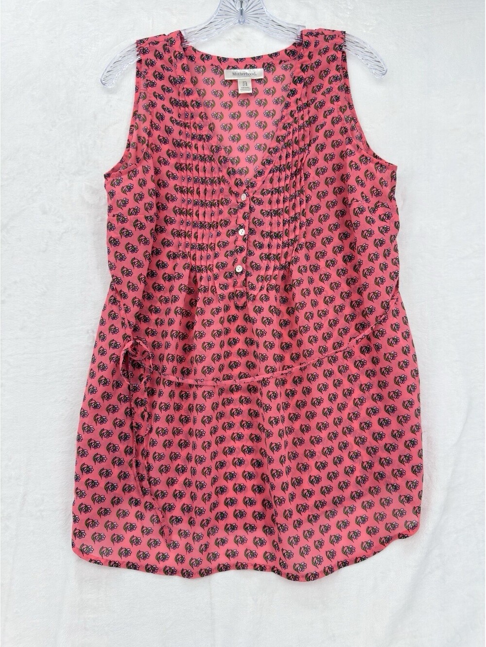 Motherhood Maternity Top Large Sleeveless Blouse Pink Floral Blouse Tie Waist